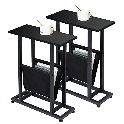 Lakemid Side Table With Storage Set Of 2 - Small Sofa Table Narrow End Table With Metal Frame For Living Room Bedroom Small Spaces (Black) #TOP11
