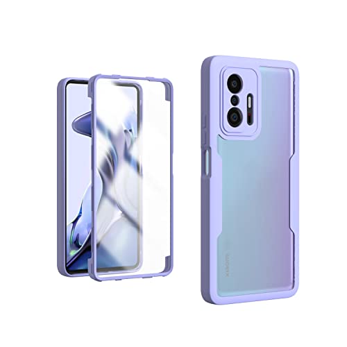 Cover per Xiaomi Mi 11T PRO 5G Mi 11T 5G Trasparente 360 Gradi Custodia con Pellicola Protettiva Integrata Rugged Case Bumper + PC Retro rigido silicone tpu viola