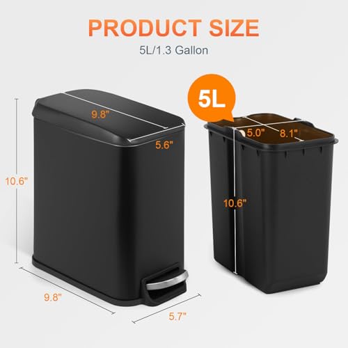 Caneca de Basura Acero Inoxidable 5L con Pedal 2 Pzs miniatura 2