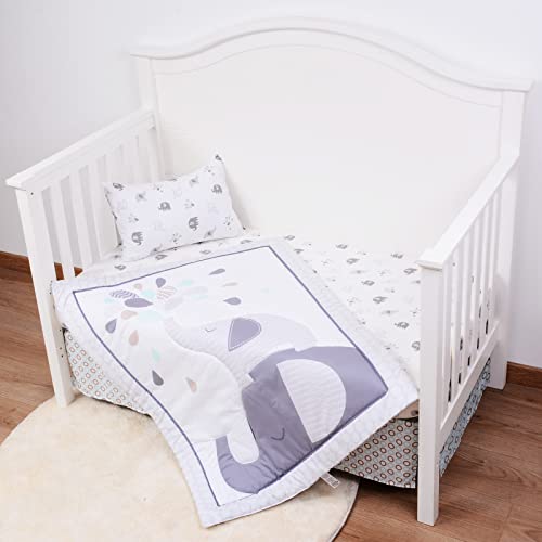 Jisen 4 Piece Crib Bedding Set For Girls Boys Soft Baby Crib Bedding Set Nursery Bedding Sets - Crib Quilt Crib Sheet Pillowcase Crib Skirt Grey Elephant #TOP7
