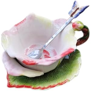 Rose Cup Ceramic Cup Tea Cup Set Coffee Cup Herbal Tea Set Home European Style Cup Saucer Spoon Combination (D 125.5cm)