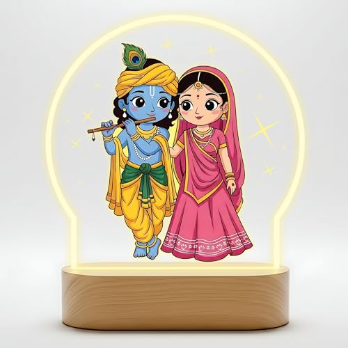 Image of Giftplease Cute Radha Krishna LED Night Lamp - Elegant Warm White Glow for Home, Mandir & Office - Spiritual Devotional Decor & Religious Gift for Janmashtami, Diwali & Weddings GL 17