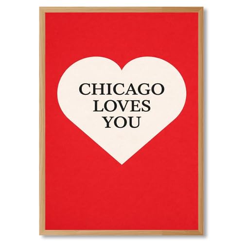 Framed Canvas Wall Art Chicago Heart Art Print Minimalist Aesthetic