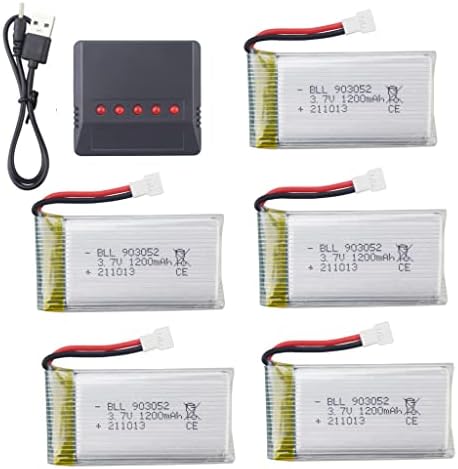 Fytoo 5Pcs 3.7V 1200mah Upgrade Li-Polymer Battery and 5in1 Batteries Charger for SYMA X5SW X5SC X5SC-1 RC Quadcopter Drone Replacement Battery Spare Parts