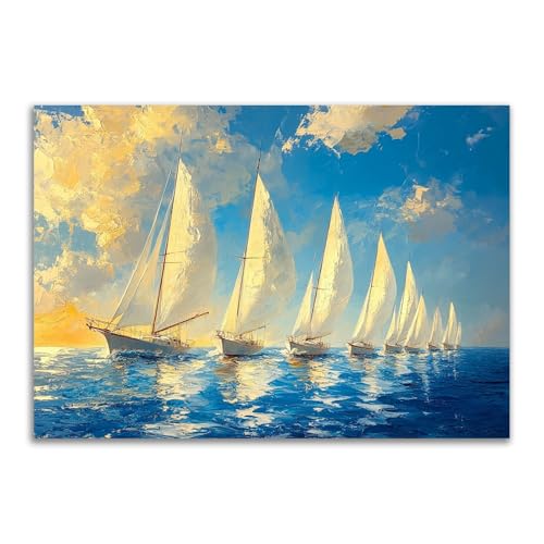 ZAMAEIU Decorazioni murali in riva al mare Barca a vela sul mare Dipinti su tela moderni per l'arredamento contemporaneo della casa-40x60cm Non incorniciato