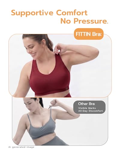 Image of FITTIN Supportive Sports Bra for Large-Bust: 12-Hour Zero-Pressure Comfort | Full Coverage No Spillage Comfortable Fit Padded Racerback Sports Bras for Yoga Gym for C-DDD Cup Plus Size Women