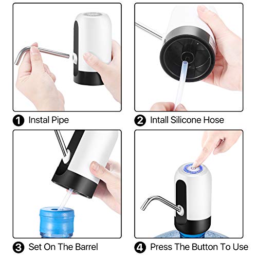 Flexzion Water Bottle Dispenser For 5/6 Gallon Jugs, Detachable Electric Cold Drink Beverage Pump W/Portable Mini Battery Box, Top Loading Type For Desktop Countertop Home Kitchen Office, White #TOP3