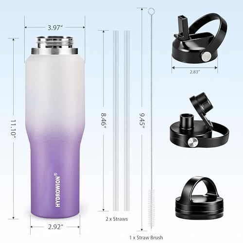 Image of 40 oz Insulated Water Bottle with Straw fit in Car Cup Holder(Cold 48 hrs, Hot 24 hrs) Drinking Bottle with Straw Lid, Spout Lid and Flex Cap Leakproof Travel Thermo Mug,Mint - Pink - Purple