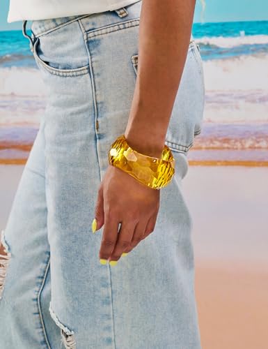 WOWORAMA Colorful Resin Acrylic Bangle Bracelets for Women Geometric Chunky Mottled Acetate Resin Bangles Wide Acrylic Plastic Bracelets Statement Jewelry