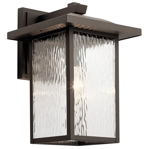 Kichler Capanna 16" Outdoor Wall Light in Olde Bronze®, 1-Light Exterior Wall Sconce Patio and Porch Light with Clear Water Glass, (16" H x 8.5" W), 49926OZ