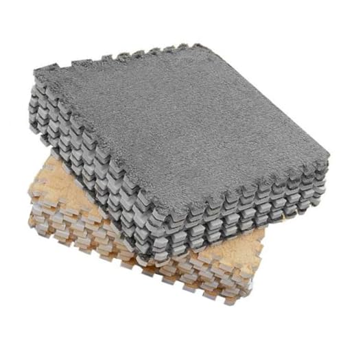 Sunicon 10 Stück ineinandergreifende Plüsch-Schaumstoffmatten, 30 x 30 cm, multifunktional, rutschfest, weiche Teppichfliesen, Plüsch-Bereichsteppich, ineinandergreifende
