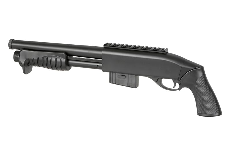 Escopeta de Airsoft de Muelle M401 con Hop up Ajustable, Marca Double Eagle, de ABS con Cargador de 18 Bolas de Capacidad, Potencia 330 fps o 1 Julio, compacta, 540 mm y 735 g, Calibre 6 mm