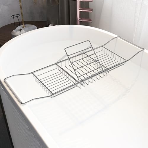 Bandeja de acero inoxidable ajustable para bañera y soporte de lectura 2