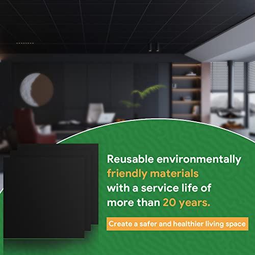 Smooth Black Drop Ceiling Tile 2Ft X 2Ft, Pvc Ceiling Panel – Waterproof, Washable And Fire-Rated - High-Grade Pvc To Prevent Breakage-Package Of 12 Tiles #TOP1