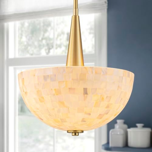 Capiz Shell Frame Pine Flicker D12in 2-Light Mosaic Capiz Shell Chandelier, Coastal Style ...