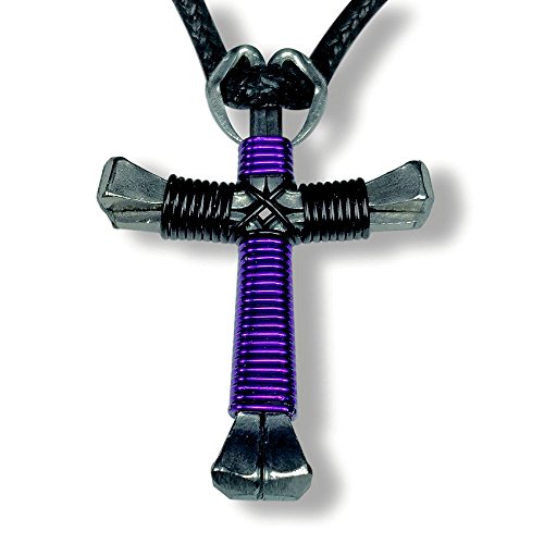 Purple & Black Horseshoe Nail Cross Necklace