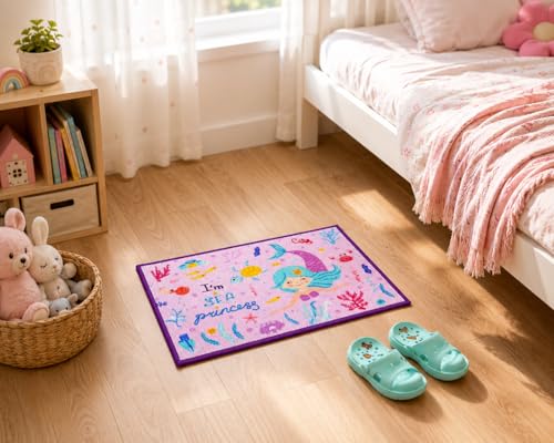 Image of Matz&More Mermaid Kids Floor Mat | 40x60 CM | Purple | Nylon Tufted Gel Baking Anti-Slip | Home School Doormat | Children Play Room Entrance & Child Bedroom
