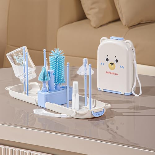 Image of Infantso Foam-O (10-in-1) Baby Bottle Cleaning Brush Set - Feeding Bottle Cleaner Kit for Newborn Essentials with Pacifier Brush, Straw Brush, Drying Rack & Soap Dispenser | BPA-Free Silicone Bristles