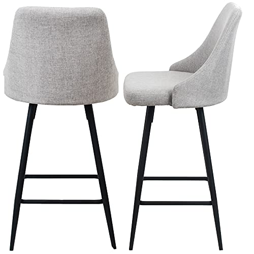 Btexpert Premium Upholstered Dining 25" Seat Height High Back Stool Bar Chairs, Set Of 2 Pack Gray Polyester #TOP3