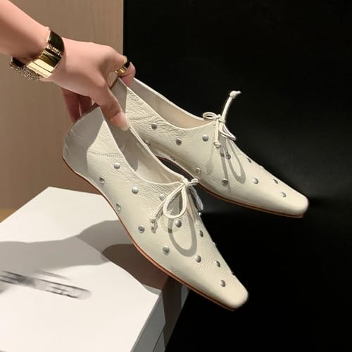 Women's Square Toe Lace Up Flats Mary Jane Pumps Fashion Rivet Slip On Business Casual Formal Work Office Dress Shoes4