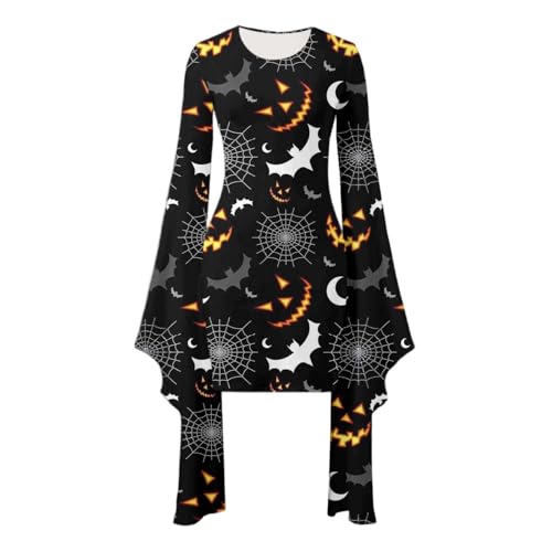 LUOJIABAOFU Halloween Dresses for Women,Bat Costume Women 2026 Halloween Gothic Sexy Vampire Irregular Dresses Batwing Sleeve Spooky Print Mini Dress(42_Black,Medium) - image 4