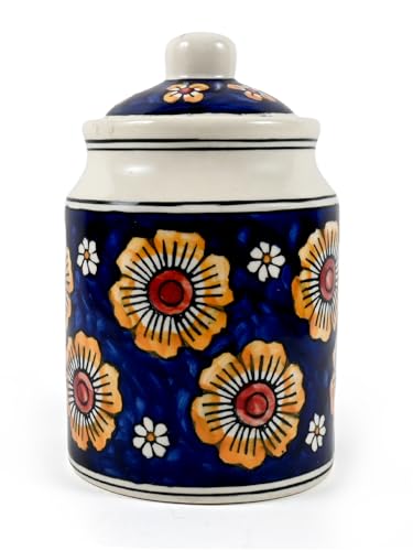 Image of Ceramic Pickle Jars For Storage Achar Chini Mati Barni Jars Jadi Jaadi Jadilu Pots Containers For Storing Salt, Tamarind Kitchen Storage With Lid, 850mL NON AIRTIGHT, Yellow Multicolour