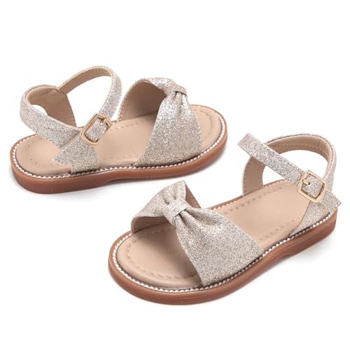 Image of Kolan Toddler Girl Sandals Open Toe Flat Princess Dress Shoes Little Kids
