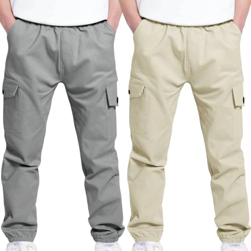 Big Kid's Cargo Pants Boy Girl Cinch Bottom Sweatpant Teen Back to School Clothes Baggy Elastic Waist Joggers 2 Pack