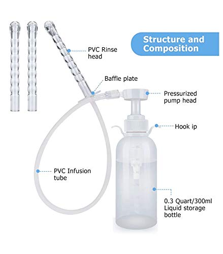 Anal Douche And Enema Bulb System Kit-Medical Manual Pressure Enemas For Anal Or Vaginal Douching Aids In Hygiene-Reusable For Douche, Coffee & Water Colon Cleansing/Detox,3 Nozzle Tips-10 Oz #TOP2