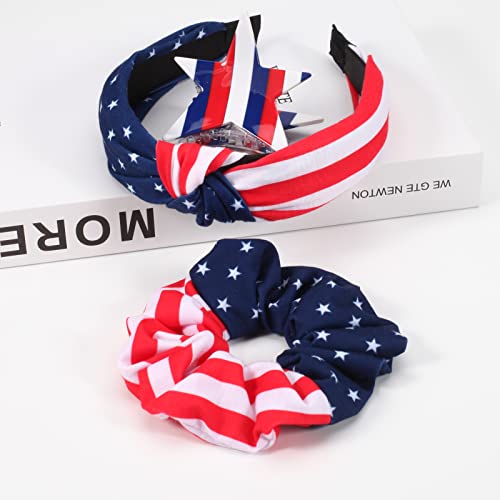 Twinfree Usa Flag Hair Accesssory Red White And Blue Patriotic American Flag Headband Hair Scrunchies Hair Clips #TOP1