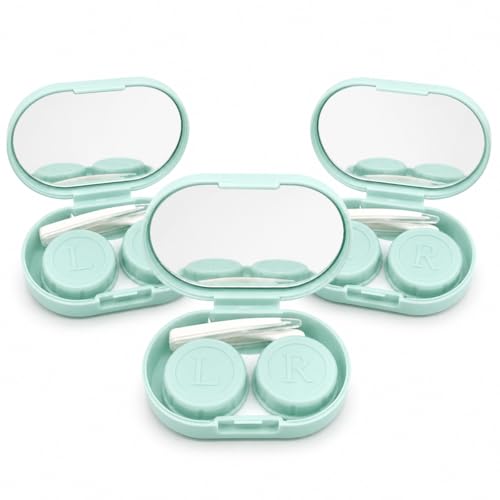Kit 3 Estojos para Lentes de Contato com Espelho e Pinça, Porta Lentes Portátil de Viagem, (VERDE)