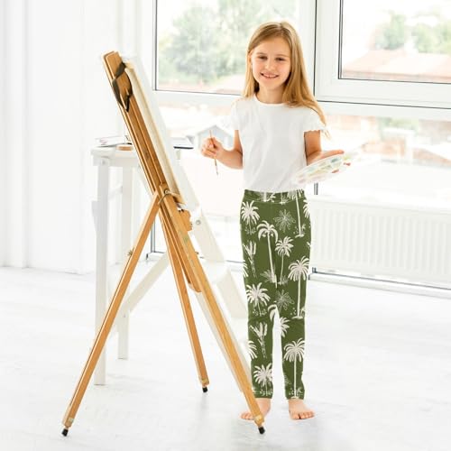 CaTaKu Girls Leggings Palm Tree Tropical Green Leggings for Girls Kids Athletic Workout Yoga Pants Size 4-10T2