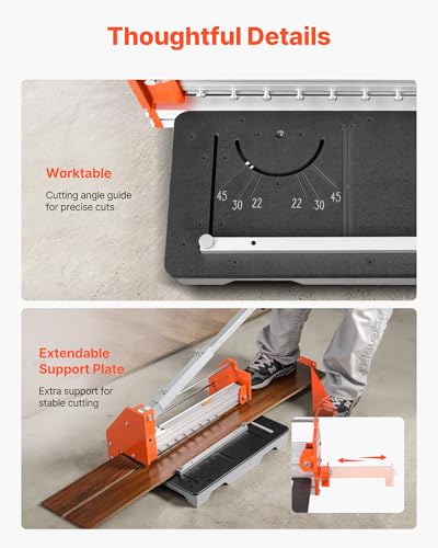 Image of VEVOR 12 inch Vinyl Floor Cutter, 16mm Thick Laminate Flooring Cutter with Upgraded Labor-Saving Aluminum-Alloy Lever, Telescoping Support Plate, Cuts Engineered Wood, LVT, VCT, SPC, LVP, WPC