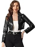 Allegra K Cropped Leather Jacket for Women's PU Casual Moto Jackets Small Black