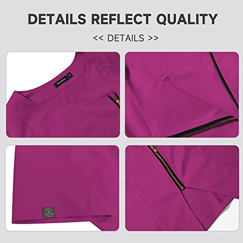 niaahinn Scrubs Top V-Neck with Zipper for Women Originals Women's Mecical Uniform Top (Hot Pink,L,Large)