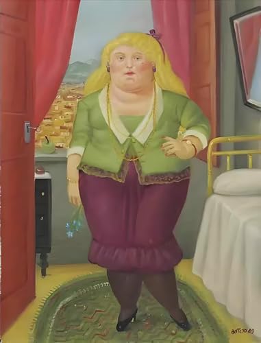 Peintures sur toile de personnes pour déco salon Botero Femme à l'intérieur 58x70cm