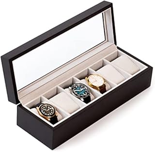 Solid Espresso Wood Watch Box Organizer with Glass Display Top by Case Elegance