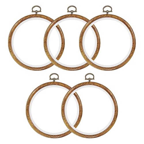 PATIKIL - PATIKIL 5 Pieces 5 Inch Embroidery Hoops Frame Round Imitated Wood Circle Cross Stitch Hoop Ring for Embroidery Art Craft Handy Sewing Decoration