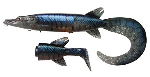 Savage Gear 3D Hybrid Pike Fishing Bait, 1 1/2 oz, Blue Silver Pike, Realistic Contours, Colors & Movement, Durable ABS Construction, Heavy-Duty Treble Hooks, Line Thru Wired Design, Replaceable Tail