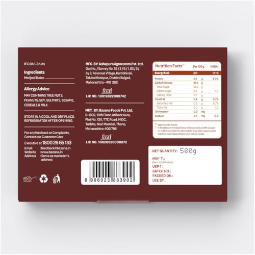 Image of Bazana Premium Jumbo Size Medjool Dates, 500gm | Rich in Fibre | Instant Energy Medjoul Khajoor | Healthy Snacks | Large Size Khajur | King of Dates