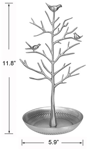 Well-Strong Jewelry Tree Necklace Earring Holder Modern Cute Bird Jewelry Stand For Women Girls Teen Silver #TOP2