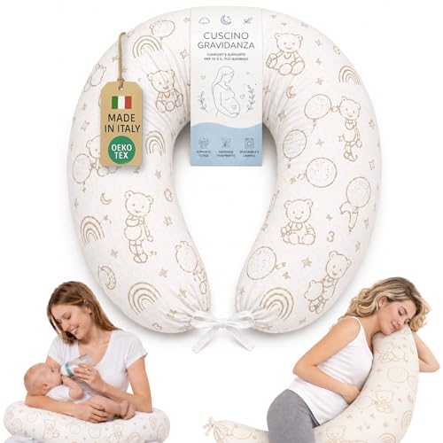 The Double Twenty Cuscino Gravidanza e Allattamento in Memory Foam – Federa Ipoallergenica Sfoderabile, Supporto Ergonomico, OEKO-TEX, Made in Italy - Beige
