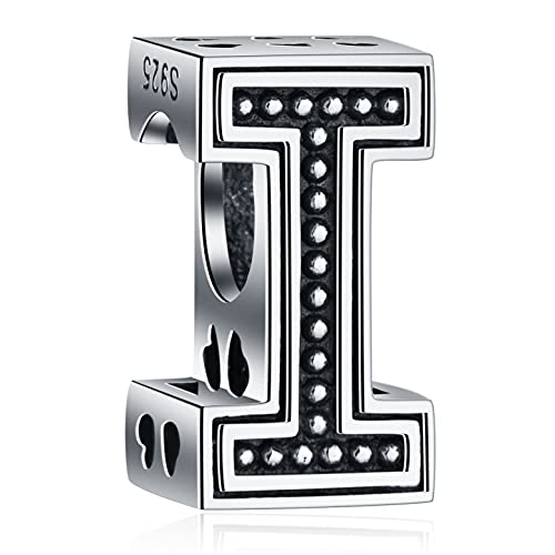 Letter I Charms, Initial I Alphabet Beads in Vintage 925 Sterling Silver, fits Pandora Charm Bracelet, Gift for Indepedence Day/Wife/Christmas