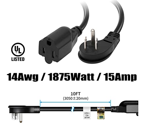 Firmerst 1875W Flat Plug Extension Cord 10 Feet 14 Awg 15A Black, Pack Of 2 #TOP1