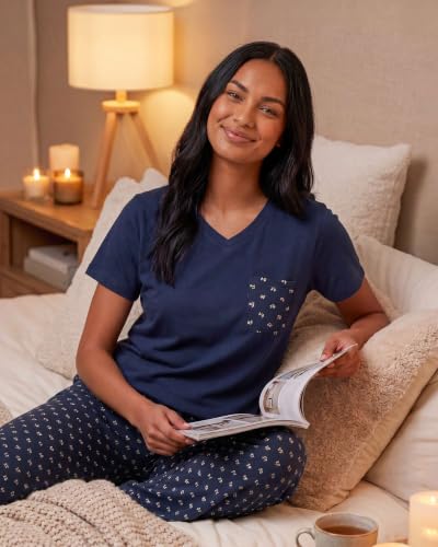 Image of Real Essentials 2 Pack: Women's Comfy Pajama Sets - Short Sleeve Ladies Loungewear Sleepwear PJs (Available In Plus)