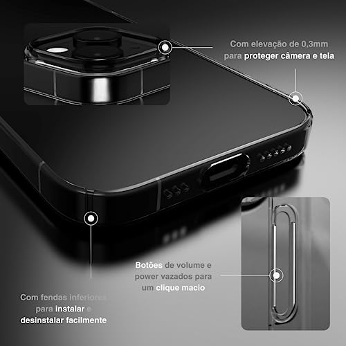 Dechutz Capa D7 Clássico Slim Fit, Nunca amarela - para iPhone 14 (Transparente)