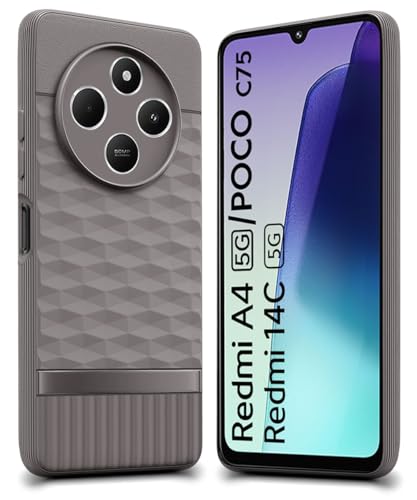 Image of WOW IMAGINE Back Cover for Redmi A4 5G | Poco C75 | 14C 5G | Poco M7 with Hexa Cube Design | Ultra Slim Rubberised Case | Inner Velvet Fabric | Silicone Flexible Mobile Case | Camera Protection - Grey