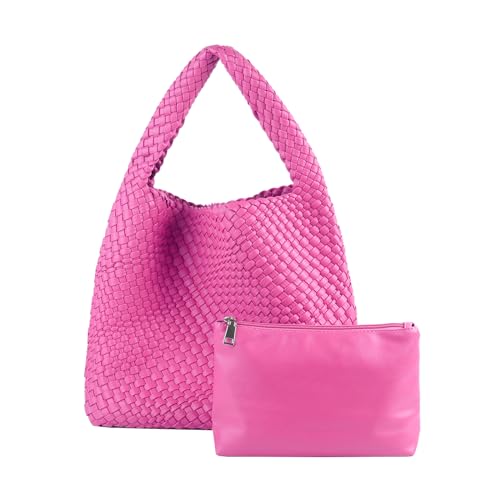 Image of Woven Tote Bag for Women with Purse, Vegan Leather Hobo Bags Large Handmade Underarm Shoulder Bag