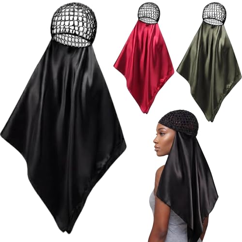 3 Pcs Hair Wrap Scarf Net, Classic Minimalist, Red Black Green