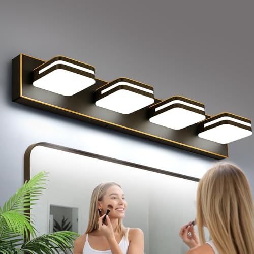 Image of Torondo 360 Rotate LED Bathroom Vanity Light Fixtures, Acrylic Vanity Lights for Bathroom, Modern Wall Lighting Fixtures Over Mirror Living, Oil Rubbed Bronze, Natural White, 4-Light, 27-Inch